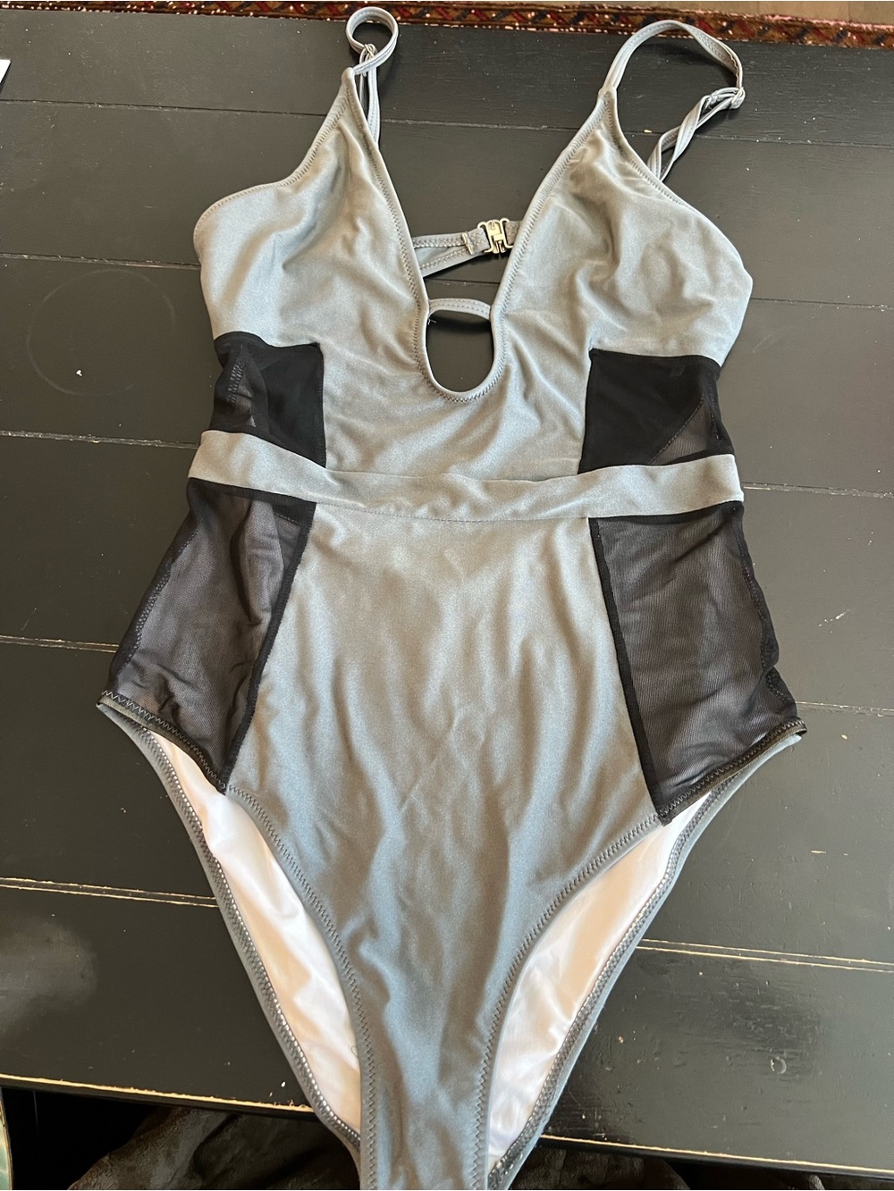 Cupshe Grey One-Piece Swimsuit with Black Mesh Panels